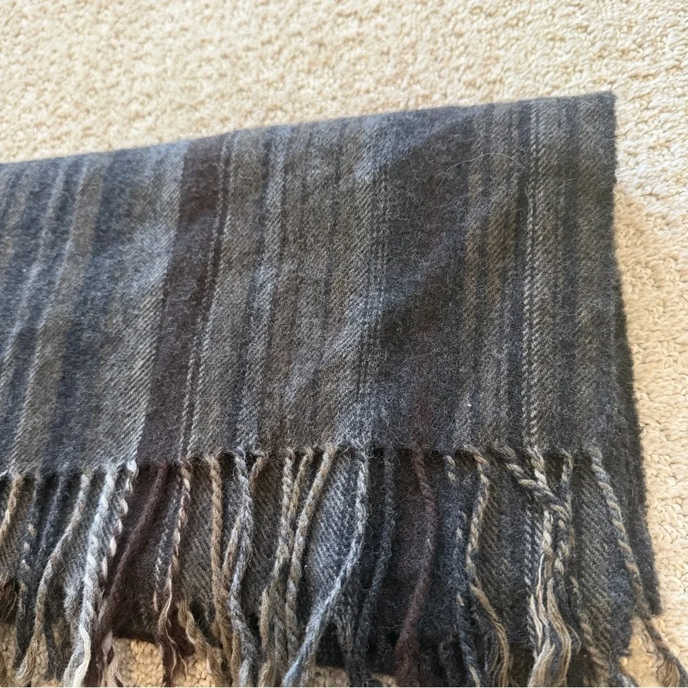 Nordstroms Men Scarf Lambswool Fringe Grey Black Tan Neutral Striped Classic